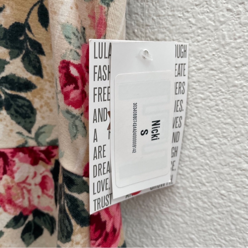 LuLaRoe Nikki NWT Women’s Small Tank Dress, Pink flowers, Green leaves, Pockets - Picture 4 of 8